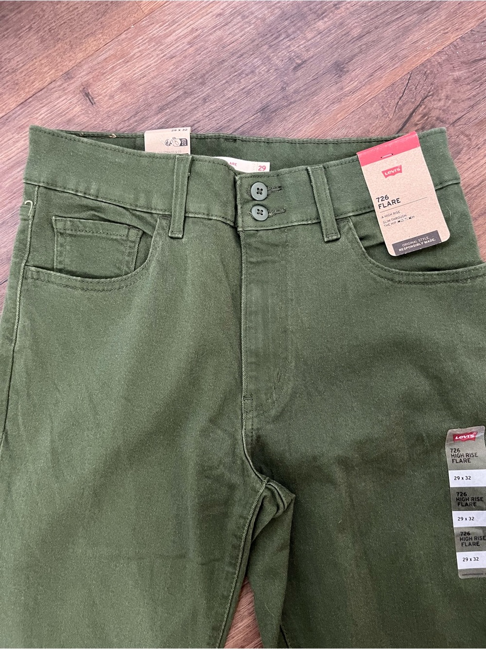Levi's 726 Western Flare Olive Green Women’s Jeans - 32” Inseam - Picture 4 of 13